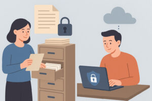 Kuinka säilyttää asiakirjoja turvallisesti (paperi vs. sähköinen)?